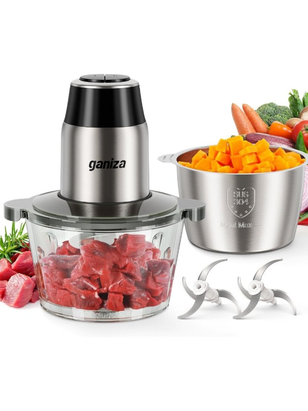 Versatile 450W Food Processor with 2 Bowls - Meat Grinder & Vegetable Chopper